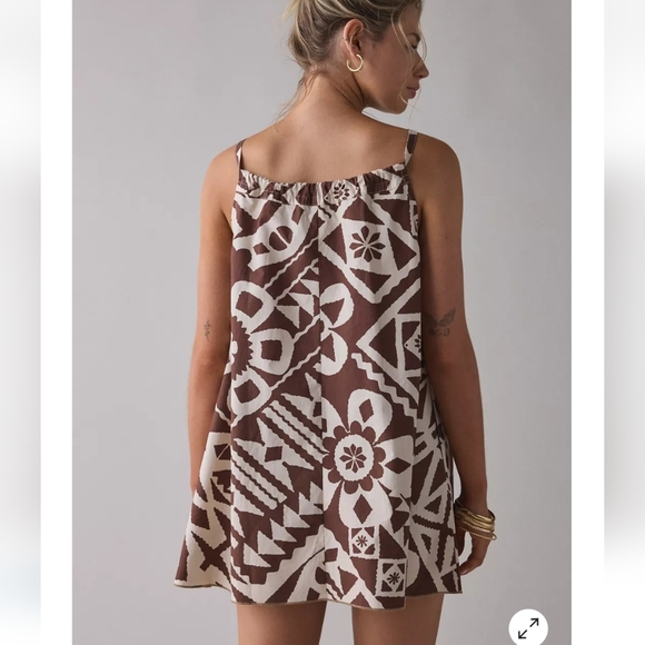 BDG Eva Tie-Front Ruched Strap Trapeze Mini Dress Brown Multi - Picture 4 of 9